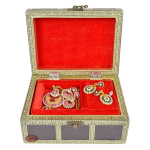 Brown Treasure Chest, Artificial Leather Finish, Wooden Handmade Jewelry Box